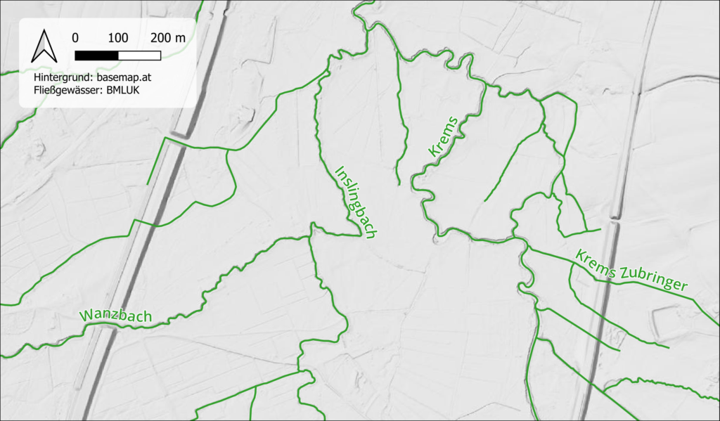 Section of the complete river network, Krems catchment.