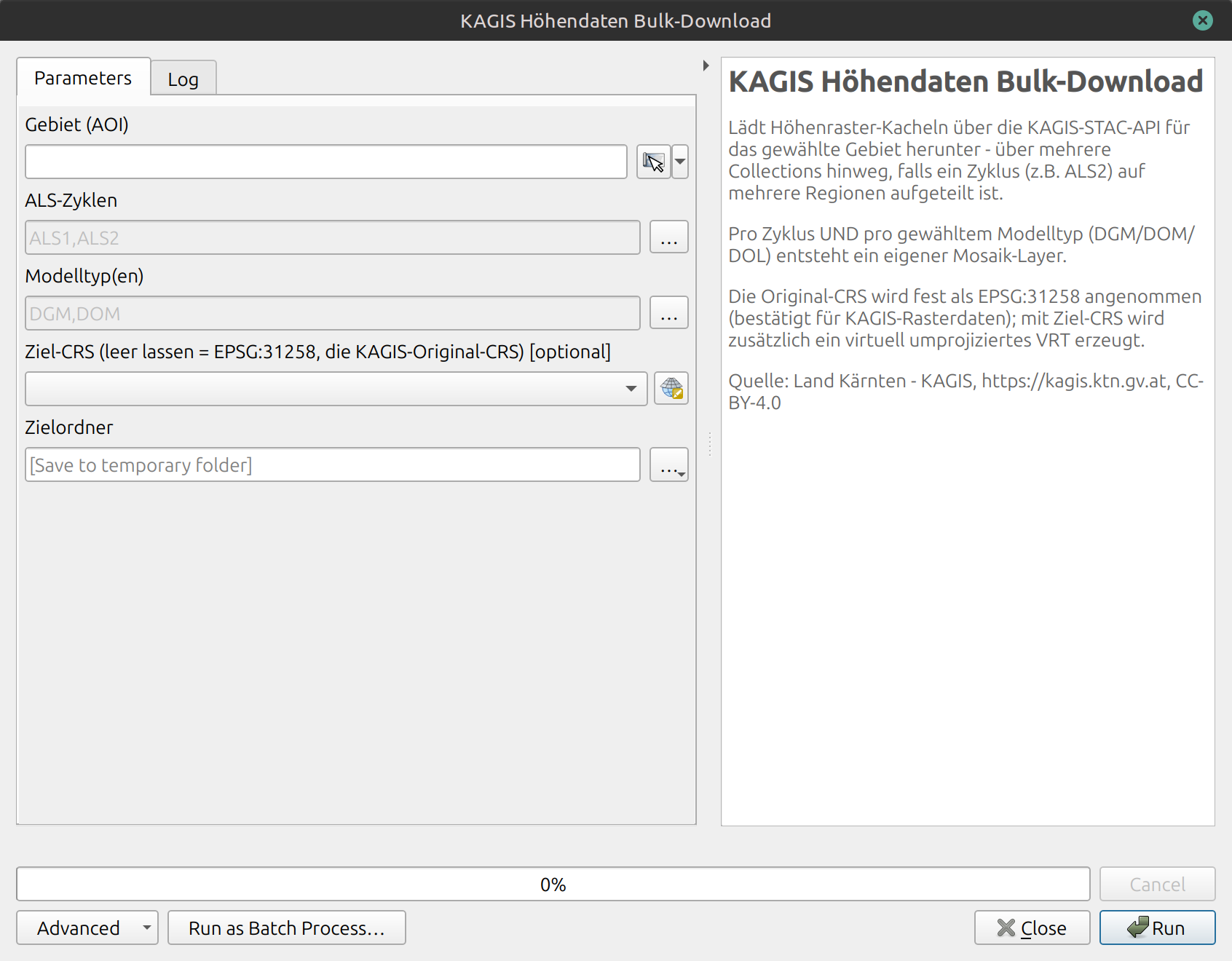 Open-Source-Tool für QGIS: Höhendaten Download Kärnten